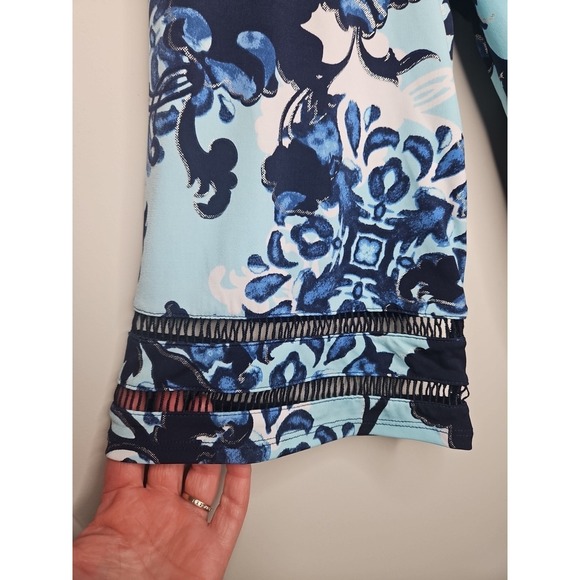 JM Collection Blouse XXL Blue Floral Boho Crochet Kimono Sleeves Tunic Top Chic - Picture 5 of 16